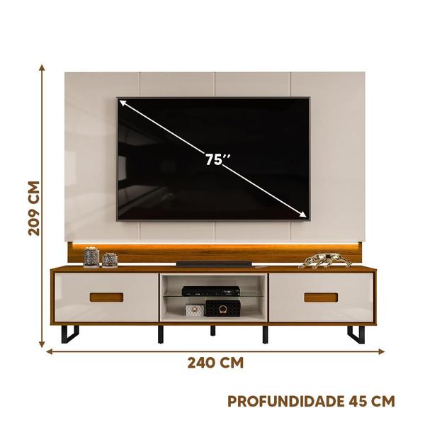 Imagem de Painel Para TV Com Bancada Até 75 Polegadas Com Led Off White Freijó Harmony Shop Jm