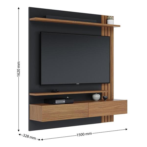 Imagem de Painel Para Tv com Bancada Suspenso Juriti 150mt com 2 Portas e 1 Prateleira Noce Milano / Preto Fosco - Colibri 