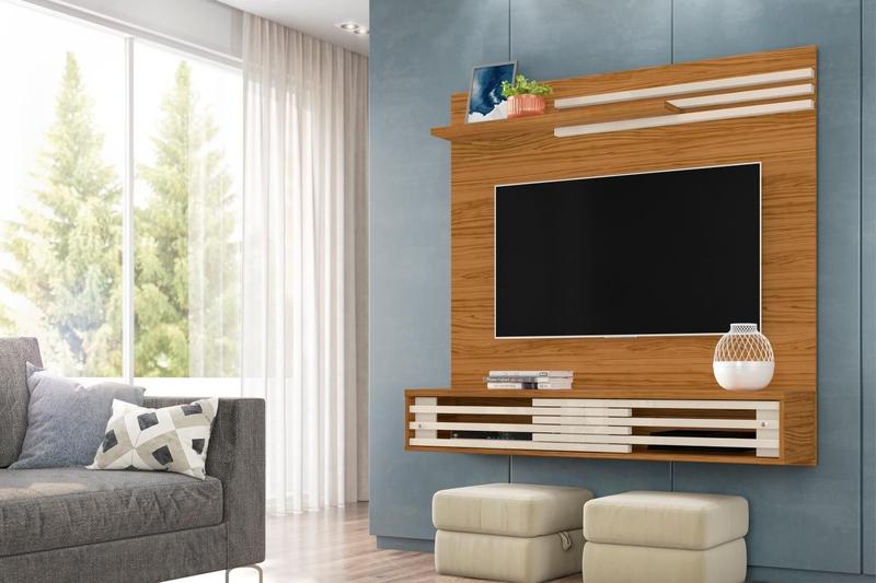 Imagem de Painel para TV com Prateleiras e Frisos Malya Naturale Off White