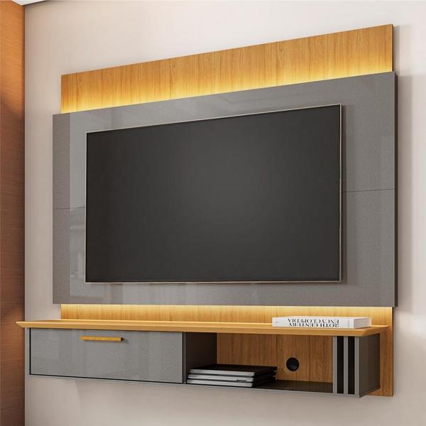 Imagem de Painel para TV com  Ripas e LED Tianium Cinamomo