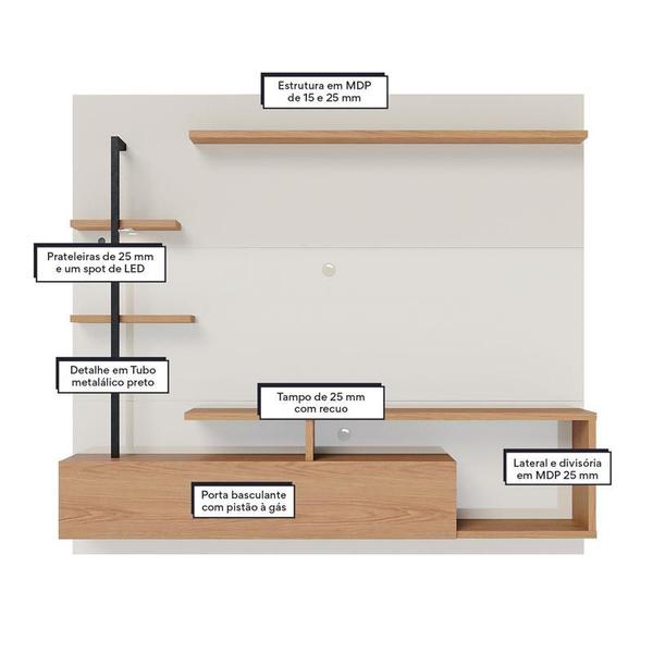 Imagem de Painel para Tv Home Suspenso Ambiente Maragogi Off White Freijó   Colibri