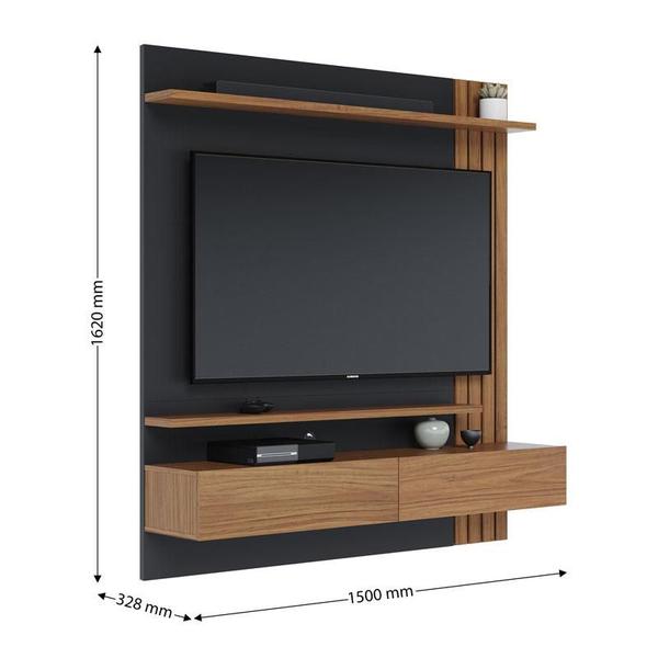 Imagem de Painel para Tv Home Suspenso Juriti 1.5 Noce Milano Preto Acetinado  Colibri