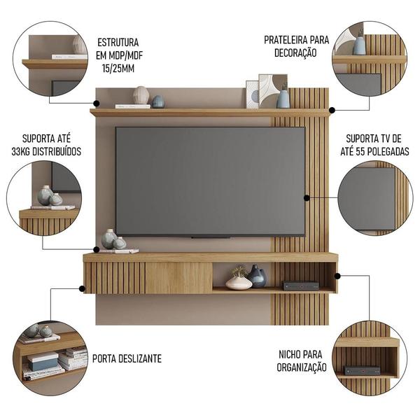 Imagem de Painel para TV Suspenso 55 Pol. Helen C01 Buriti/Fendi - Mpozenato