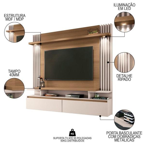 Imagem de Painel Para Tv Suspenso 55 Pol. Ripado Khosmos H01 Off White-freijó