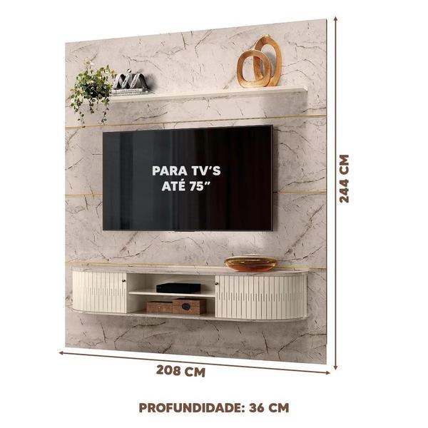 Imagem de Painel Piso Teto Bugatti Para TV 75" Cor Calacata Off White - Madetec