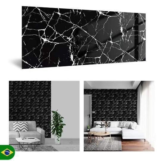 Imagem de Painel Placa 3D  Decorativa Papel de Parede Texturizado Marmorizada Preta 30 x 60 cm