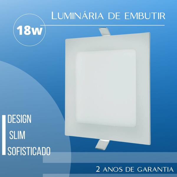 Imagem de Painel Plafon Embutir Led 18W Slim Ecoled Quadrado 22X22 Autovolt Luminária Teto Forro Pvc Gesso Quarto Sala Cozinha