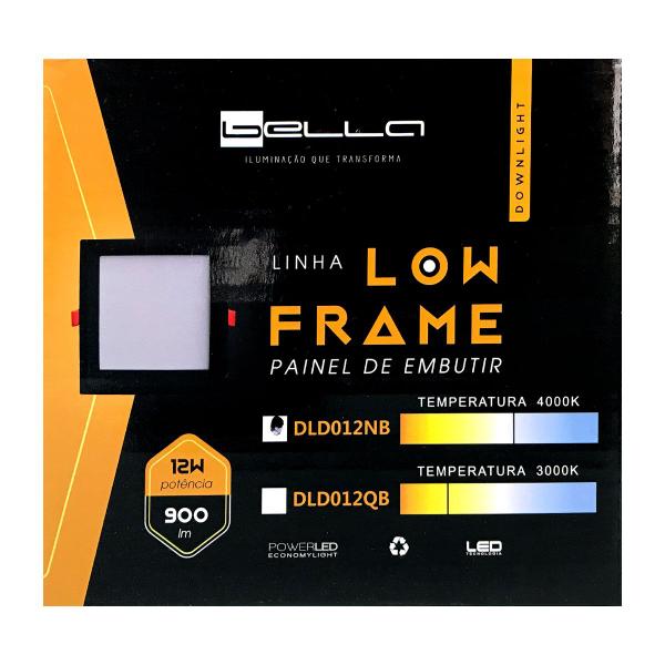 Imagem de Painel Plafon Led Embutir Recuado 12X12cm 12W 4000K Preto Bivolt - Bella Iluminação - DLD012NB