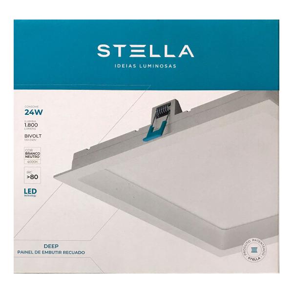 Imagem de Painel Plafon Led Embutir Recuado 26,2X26,2cm 24W 4000K Branco Bivolt  - Stella - STH8904BR/40