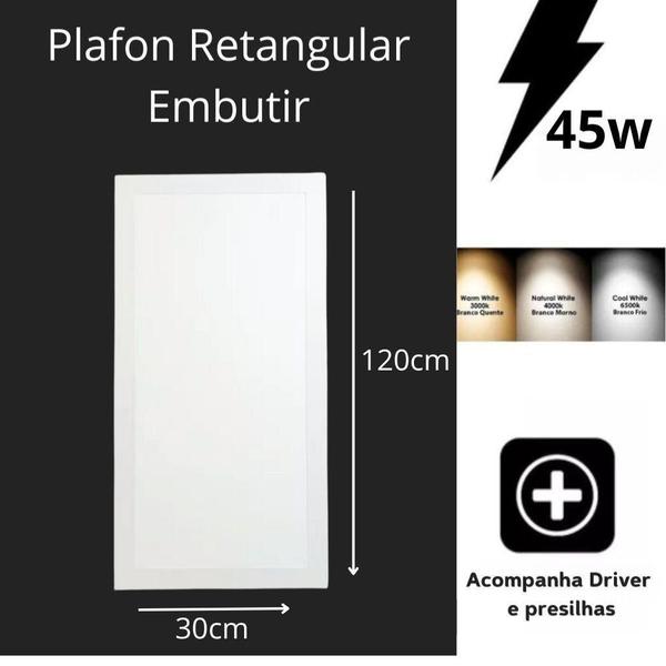 Imagem de Painel Plafon Led Slim Embutir 45W 30X120 Branco Frio