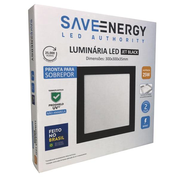 Imagem de Painel Plafon Led Sobrepor 30X30cm 25W 5700K Bivolt Preto - Save Energy - SE-240.1621