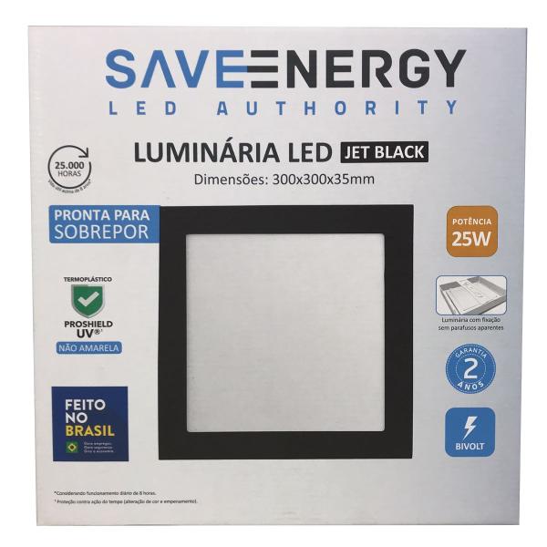 Imagem de Painel Plafon Led Sobrepor 30X30cm 25W 5700K Bivolt Preto - Save Energy - SE-240.1621