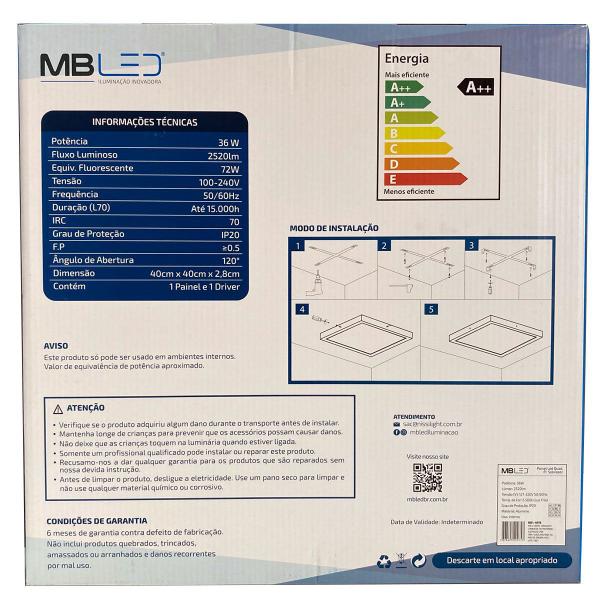 Imagem de Painel Plafon Led Sobrepor 40X40cm 36W 6500K Bivolt - MB Led - 4078