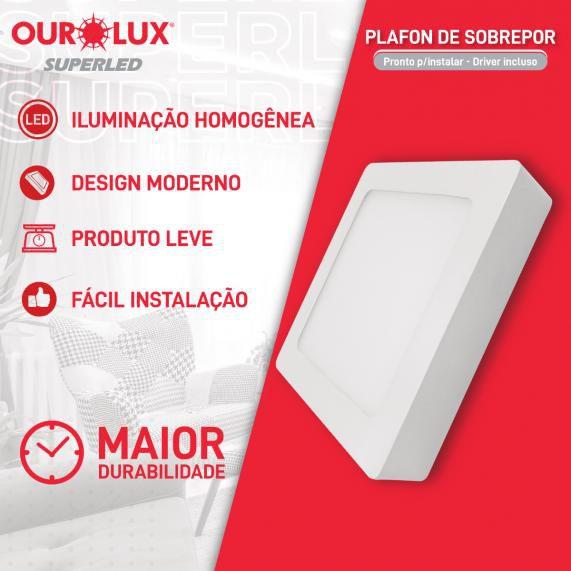 Imagem de Painel Plafon Led Sobrepor Quadrado Branco Frio Bivolt 12W 6500K - OuroLux