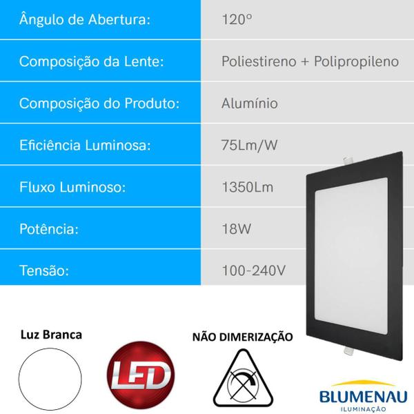 Imagem de Painel Plafon Quadrado Embutir 18w Preto Branco Frio 6500k