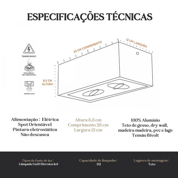 Imagem de Painel Plafon Sobrepor de Teto Duplo Recuado Alumínio Soquete Gu10