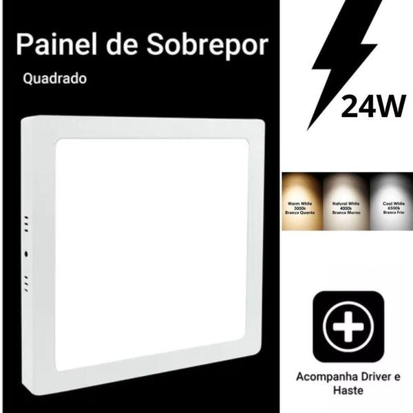 Imagem de Painel Plafon Sobrepor Led 24W 25W Quadrado Luz Branco Frio