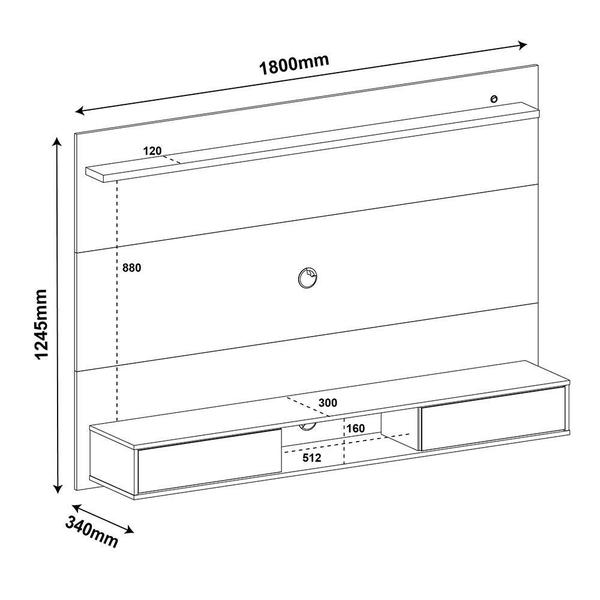 Imagem de Painel Platinum Branco para TV até 47 Polegadas 2 Portas com Espelho e Luzes LED -Artely