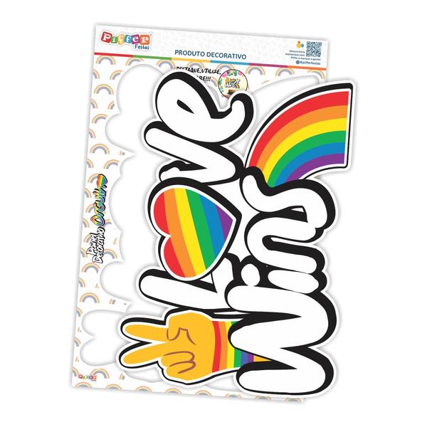 Imagem de Painel Pride Love Wins Arco-Íris 53,5 x 32,5 cm - 1 unid.