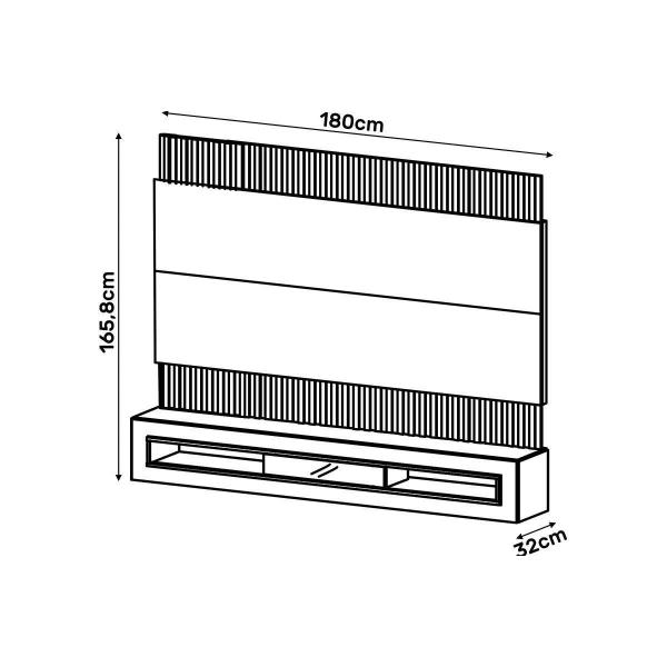 Imagem de Painel Quarto p/ TV até 65 Pol Belutti Ripado c/ LED 180x165cm Griz/Carvalho - DJ Móveis