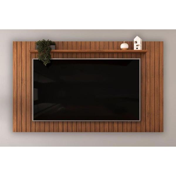 Imagem de Painel Quarto p/ TV até 65 Pol Lume Ripado c/ Prateleira 175x108cm Freijo - DJ Móveis