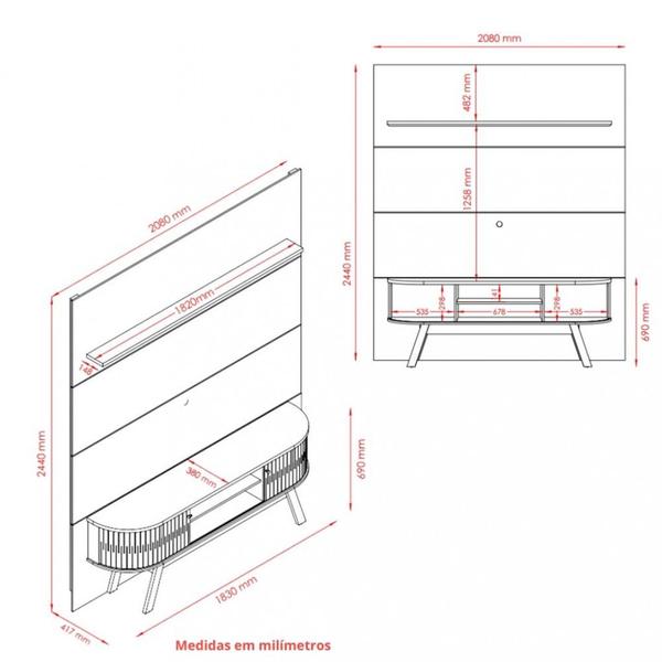 Imagem de Painel Rack para TV até 75 Polegadas 2 Portas com Pés Laguna Madetec