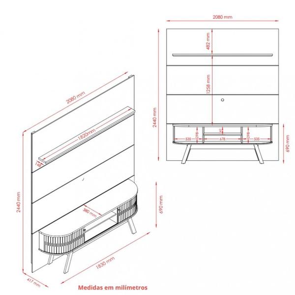 Painel Rack para TV até 75 Polegadas 2 Portas com Pés Laguna Madetec Imagem de Painel Rack para TV até 75 Polegadas 2 Portas com Pés Laguna Madetec