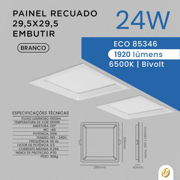 Imagem de Painel Recuado De Embutir  24W 29,5X29,5 Quadrado Bivolt Branco