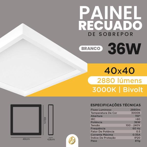 Imagem de Painel Recuado De Sobrepor Led 36W Quadrado 40X40 Branco