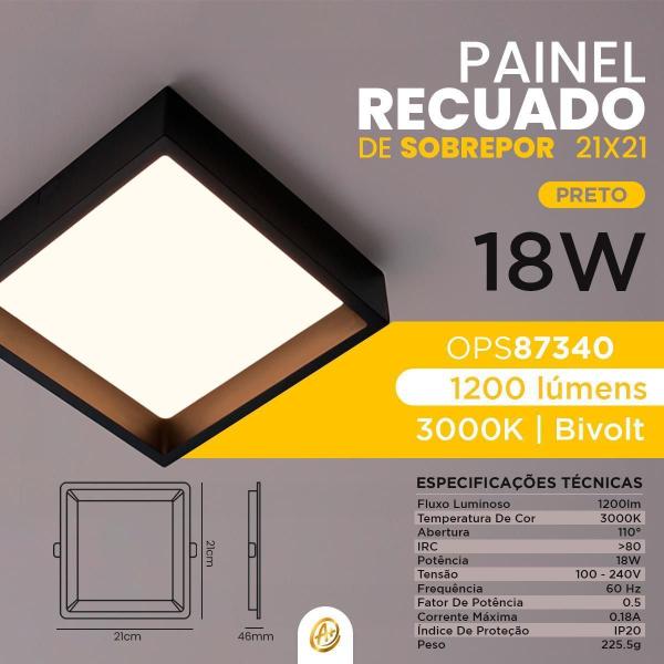 Imagem de Painel Recuado Led 3000K Preto Sobrepor 18W Quadrado 21X21