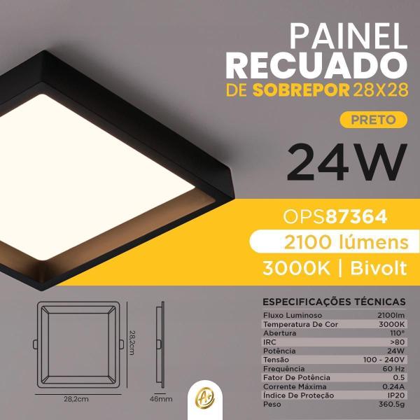 Imagem de Painel Recuado Led 3000K Preto Sobrepor 24W Quadrado 28X28