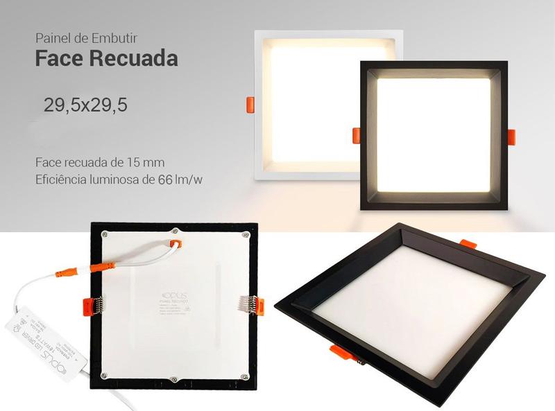 Imagem de Painel Recuado Led Preto Embutir Quadrado 24w Neutro