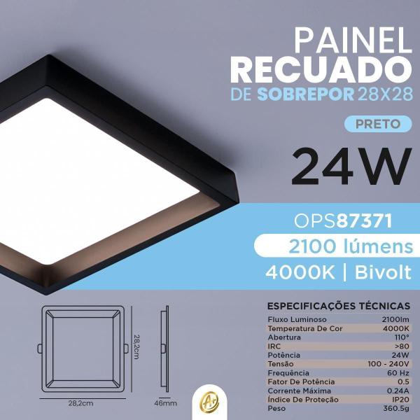 Imagem de Painel Recuado Led Preto Sobrepor 24W Quadrado 28X28 Neutro