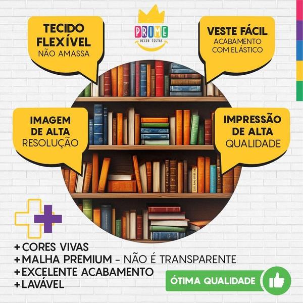 Imagem de Painel Redondo 3D Estante Livros Tecido Sublimado 1,50M X