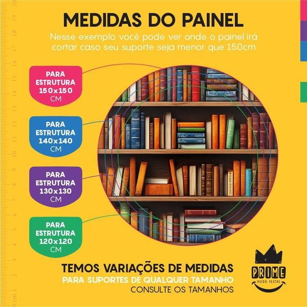 Imagem de Painel Redondo 3D Estante Livros Tecido Sublimado 1,50M X