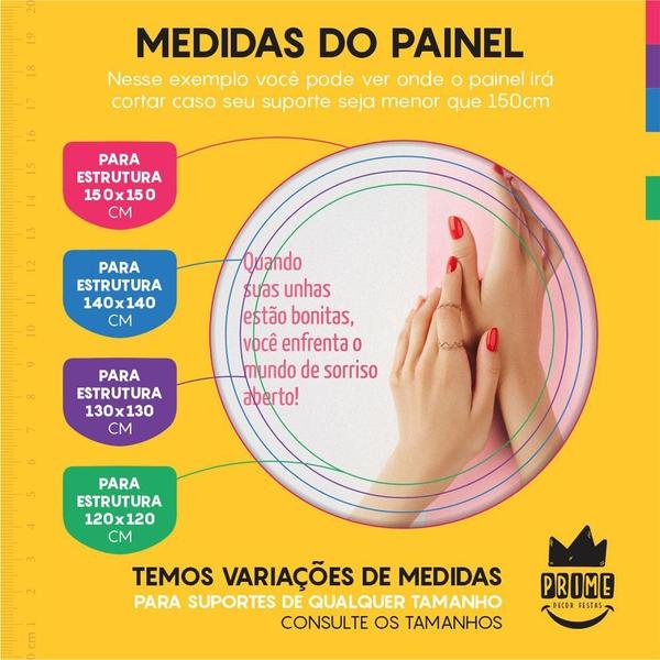 Imagem de Painel Redondo 3D Unhas Manicure Tecido Sublimado 1,50M X