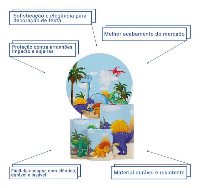 Imagem de Painel Redondo E Capas Cilindros Sublimado Infantil Dino