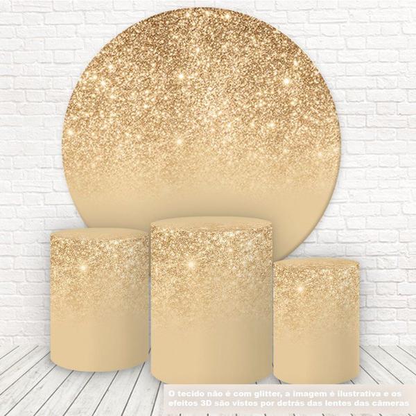 Imagem de Painel Redondo e Capas Tecido Sublimado Glitter Dourado Gold WKPC-210