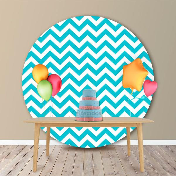 Imagem de Painel Redondo em Jacquard Estampado Chevron Azul Tiffany