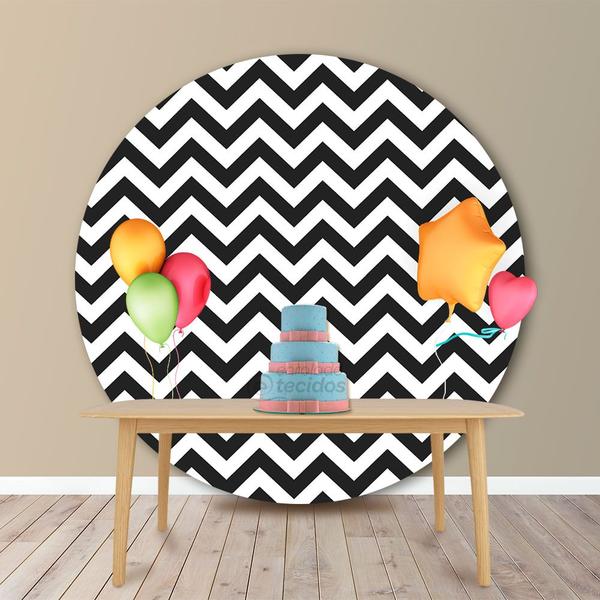 Imagem de Painel Redondo em Jacquard Estampado Chevron Preto