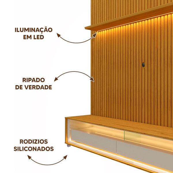 Imagem de Painel Ripado Com Rack Com Rodízios Para Sala 75 Polegadas Naturale Off White Nobre Gelius