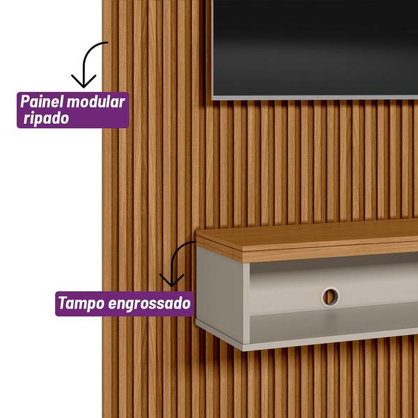 Imagem de Painel Ripado Modular 1.8 Para Sala Estar Quarto Escritório TV Até 75 Polegadas 1 Nicho 1 Prateleira 1 Porta