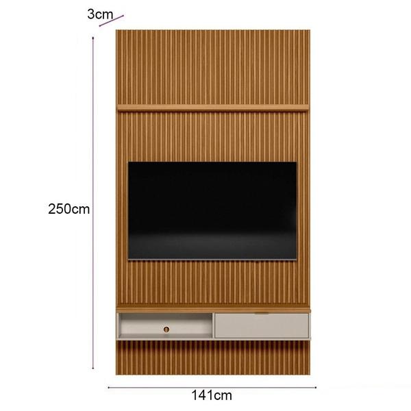 Imagem de Painel Ripado para TV 60 Pol. com Bancada 141cm Prime Plus L06 Nature/Off White - Mpozenato