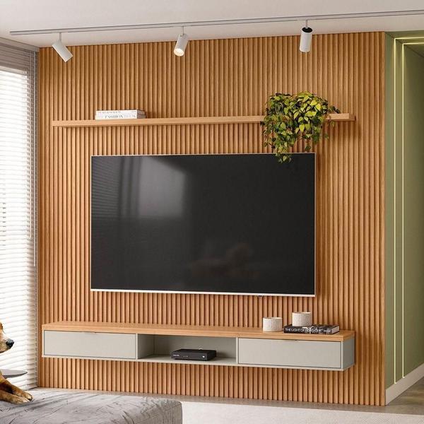 Imagem de Painel Ripado Para Tv 75 Pol. Com Bancada 258Cm Prime Plus L06 Nature/Off White - Mpozenato