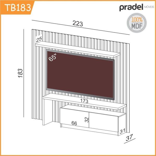 Imagem de Painel Ripado para TV até 65 Polegadas 2 Portas Basculante 223cm Pradel Móveis