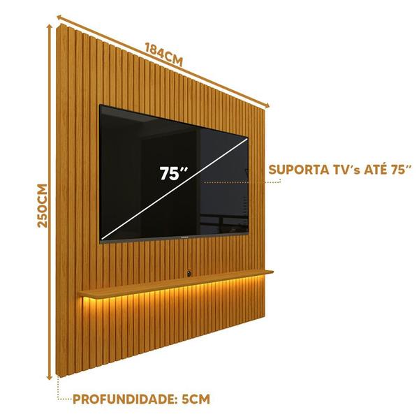 Imagem de Painel Ripado Para TV Até 75 Polegadas Com LED Naturale Nobre Gelius