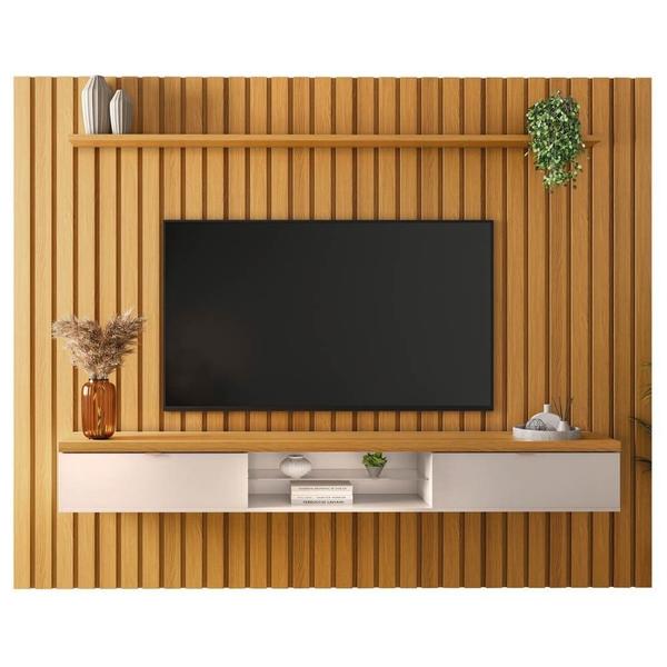 Imagem de Painel Ripado para TV com Bancada Suspensa 2.2 Illusiê H01 Cinamomo/Off White - Mpozenato