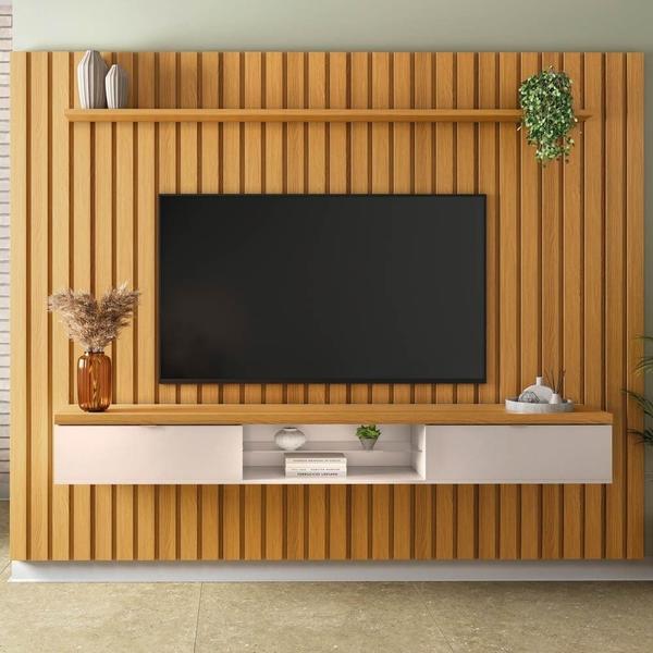 Imagem de Painel Ripado para TV com Bancada Suspensa 2.7 Illusiê H01 Cinamomo/Off White - Mpozenato