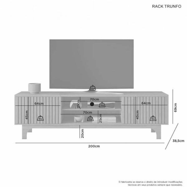 Imagem de Painel Riso Com Rack Trunfo 2 Portas Ripadas Pés MDF JCM Movelaria