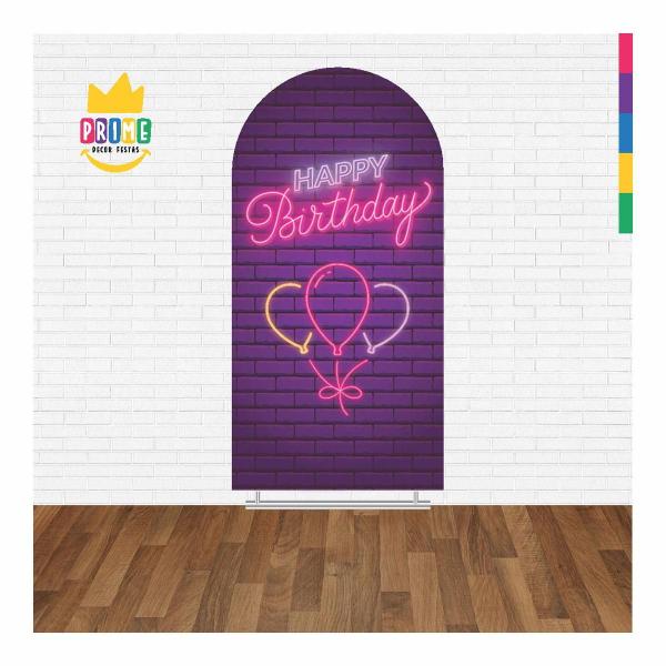 Imagem de Painel Romano Happy Birthday Neon Decoração 3D Em Tecido 180